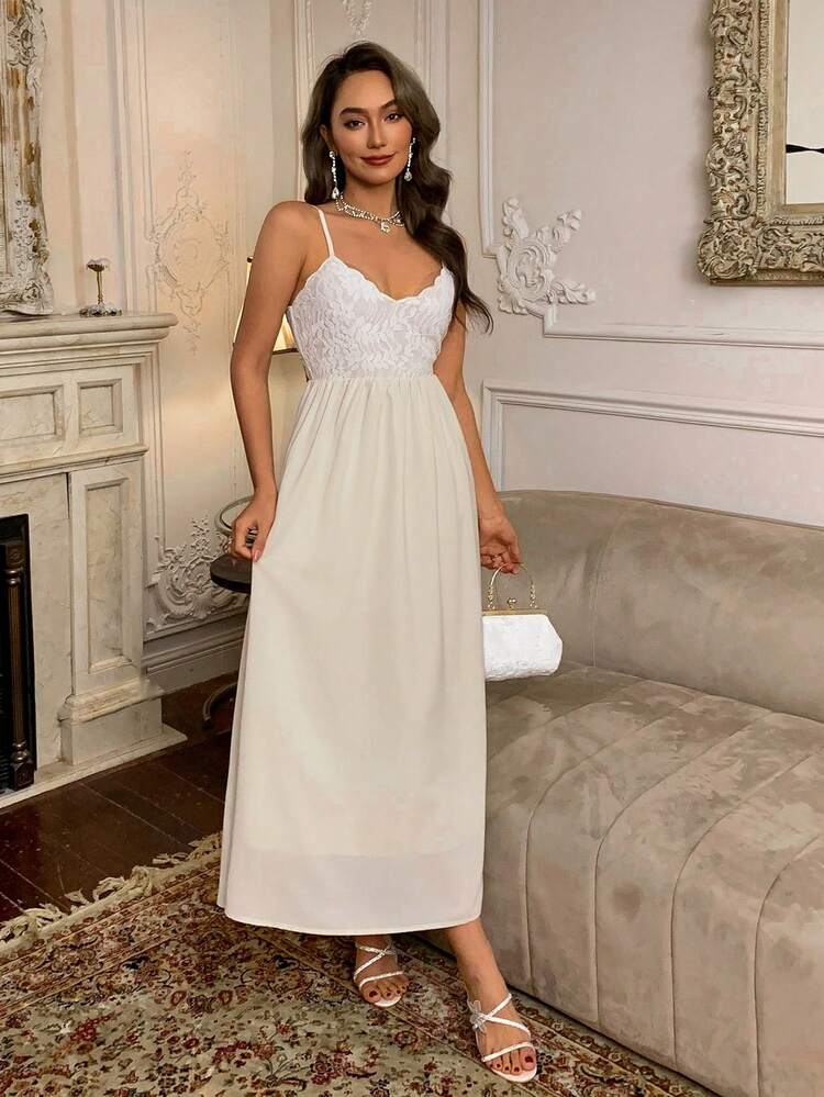 Lace Patchwork Slip Dress, Mid-Length Casual Dress For Women Prom Dress Sundress,Formal Women Dresses