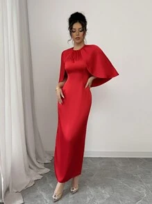 Elenzga Đầm dài cổ tròn 2 trong 1 màu đỏ thanh lịch, thích hợp cho ngày lễ tình nhân - Đỏ - Xem 4