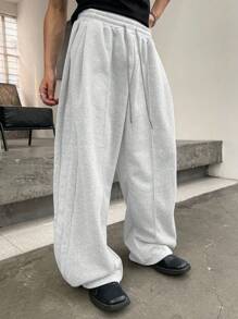 Claim Dot 男士纯色前系带简约运动裤，休闲日常穿着 - 淺灰色 - 查看 5