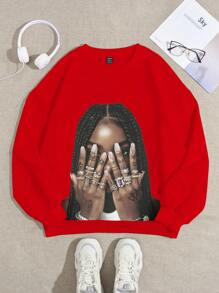 Slaydiva 2pcs/Set Loose Fitting Round Neck Skull Print Hoodie And Form-Fitting Leggings, Suitable For Autumn/Winter - Red - View 3