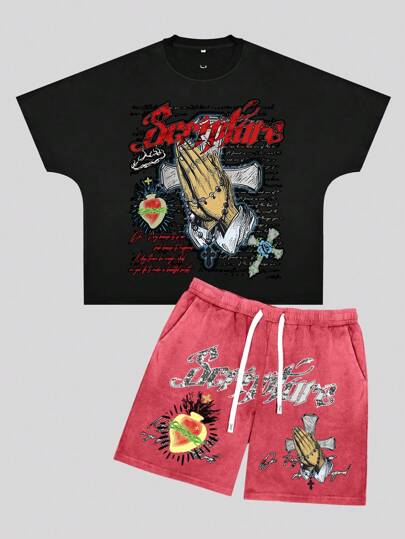 Street Life Men's Street T-Shirt And Short Set, Casual Minimalist Outfit For Everyday Wear