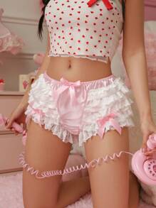 PetitDoll Cute & Sweet Ruffled Lace Patchwork Women's Underwear - Pink - View 5