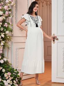 SHEIN Maternity White Floral Embroidered Dress, Simple Stylish Casual Everyday Wear - White - View 4
