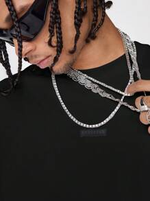 AXEPEAK 男士英伦印花宽松圆领短袖 T 恤，适合夏季，街头潮流必备，Emo，2000 年代风格 - 黑色 - 查看 5