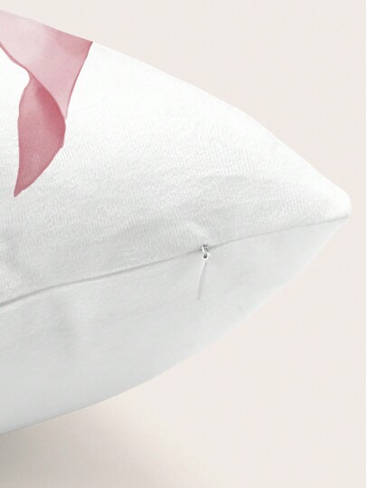 Kawaii 1 pieza Funda de almohada decorativa con lazo de tela de poliéster, funda de cojín cuadrada con estampado floral, adecuada para la sala de estar, el dormitorio, la decoración del hogar, los cojines del sofá y el automóvil, para todas las estaciones