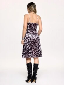ROMWE Grunge Punk Vestido de cóctel retro Y2K Gyaru vintage con parches de estampado de leopardo y fruncidos, para mujer, color morado, para usar en fiestas y el Día de San Valentín