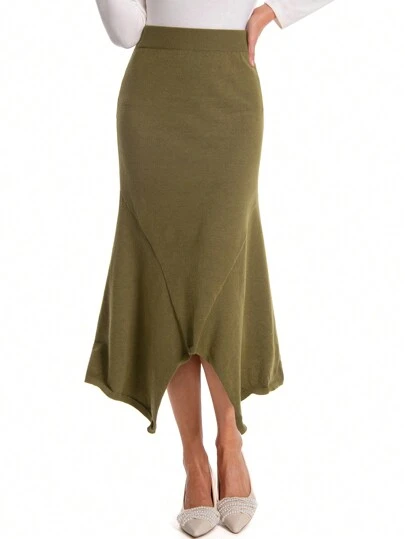 Falda de punto de sirena de color liso, de estilo sencillo y elegante para uso diario casual