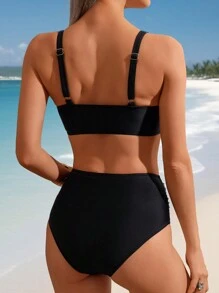 Swim Lushoire Summer Women's 2Pcs Ombre Striped Twist Front Bikini Swimwear, Fashionable & Casual For Holiday Swimming