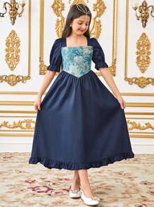 SHEIN Gaun Kasual Gaya Jalanan Chic untuk Remaja Perempuan - Biru - View 5