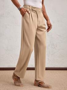 AKNOTIC Business Casual Pantalon de costume casual slim fit pour hommes, convient pour un port quotidien, cadeau de remise de diplôme - Kaki - Voir 1