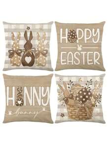 4pcs Easter Bunny & Egg Pattern Throw Pillow Covers, 17.7x17.7 Inch, Modern Style, Machine Washable Zipper Closure, Woven Polyester Fabric, Suitable For Living Room, Sofa, Bedroom Decor - Pillow Inserts Not Included - Multicolor - View 2