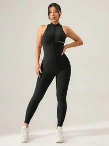 Cheerettes 女士字母印花拉链半襟连体裤 - 黑色 - 查看 5