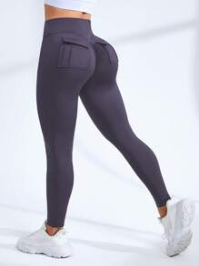 Easithlete 纯色休闲运动紧身裤，简约时尚，适合日常穿着 - 紫色 - 查看 1