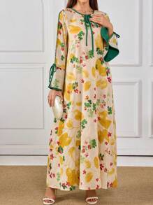 Al Najma 女士花卉印花长袖宽松优雅阿拉伯风格连衣裙
