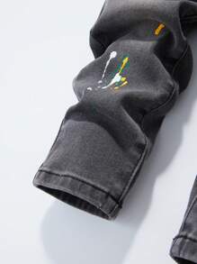 SHEIN Explorewe Jungen Jeans mit elastischem Bund, Spritzflecken Muster und Taschen