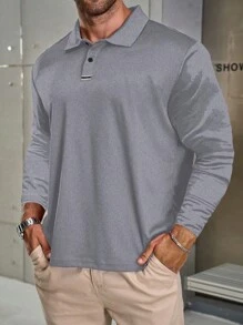 Manfinity Homme 3 件套男士大码前扣长袖休闲 POLO 衫套装 - 彩色 - 查看 3