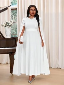 Fleurora Robe longue à col rond en tricot blanc, manche évasée, grande taille élégante, pour soirée, mariage, Saint-Valentin, cocktail, concert/festival de musique, printemps, été, automne, hiver