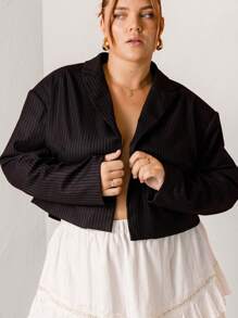 Aralina Curve Pinstripe Formal Open Front Cropped Blazer
