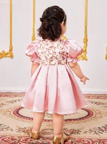 SHEIN Babygirl Adorable Pink Ruffled Summer Bubble Short Sleeve Dress - Pink - View 2