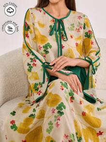 Al Najma 女士花卉印花长袖宽松优雅阿拉伯风格连衣裙