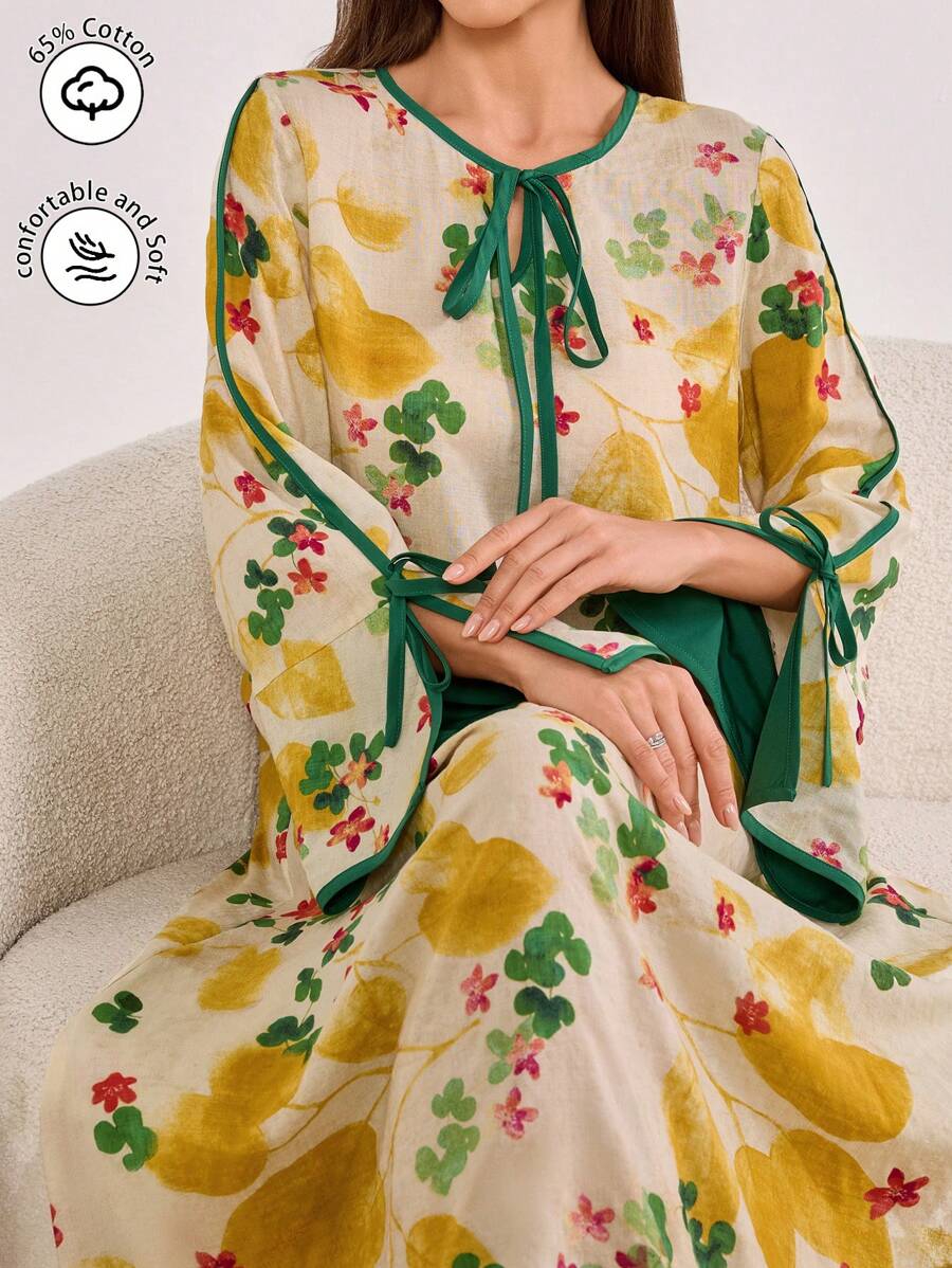 Al Najma 女士花卉印花长袖宽松优雅阿拉伯风格连衣裙