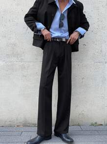 DAZY 男士纯黑色西装套装，包含夹克和裤子，适合所有季节，秋冬季商务着装 - 黑色 - 查看 6