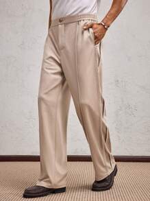 AKNOTIC Business Casual Men Knitted Long Straight Waist Casual Trousers, Suitable For Summer, Casual Wear, Holiday, Party, Couples, Graduation Gift