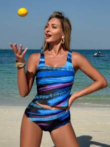 Swim Lushoire Ensemble de tankini pour femmes avec imprimé graffiti, conception serrée et conservatrice pour la plage, l'été