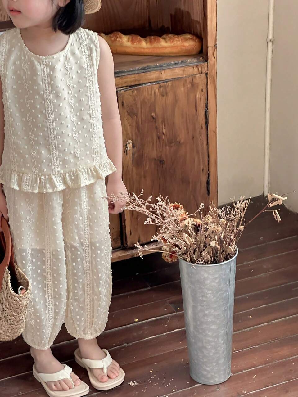 2pcs/Set Young Girls Solid Color Round Neck Sleeveless Top And Pants,Girls Summer Outfits Vacation