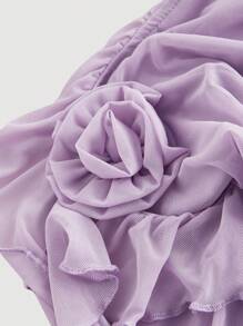 SHEIN MOD 淡紫色无袖荷叶边花卉装饰弹力针织网眼女式连衣裙 - 紫丁香色 - 查看 3