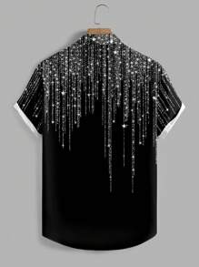 Manfinity AFTRDRK Camisa casual de manga corta de solapa única con estampado de lentejuelas para hombres