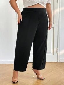 SHEIN CURVE+ Women Plus Size Elegant Black Straight-Leg Office Pants