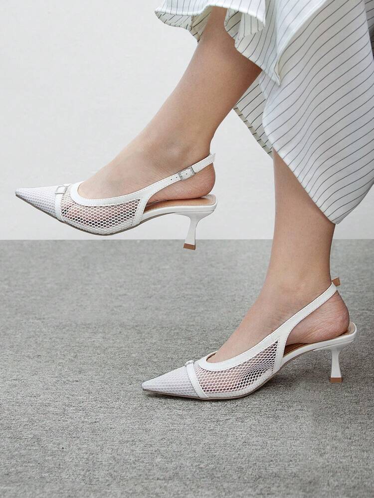 CUCCOO BIZCHIC Pink & Black Colorblock Pointed Toe Bow Accent Slingback Simple Stylish Women High Heels Pumps Spring Shoes