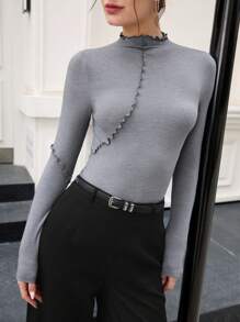 BizChic Grey High Neck T-Shirt Base Layer, Commute Wear For Women, New Year Party, Valentine's Day Date Outfit
