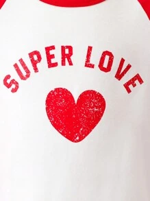 Young Boy White Color Block Long Sleeve T-Shirt With Heart Pattern,Fashionable For School,Autumn,Outing,Valentine's Day Matching,Spring Clothing - Multicolor - View 4