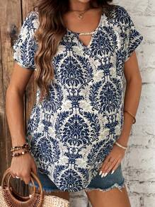 SHEIN Maternity Summer Allover Print Cut Out Batwing Sleeve Blouse - Multicolor - View 4