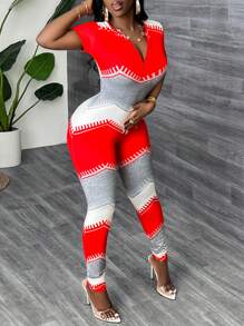 Slaydiva Plus Size damski swobodny dopasowany kombinezon z zamkiem z przodu