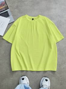 Manfinity VCAY Plus Size Men Street Style Loose Green Knit T-Shirt, Streetwear Fashion - Multicolor - View 4