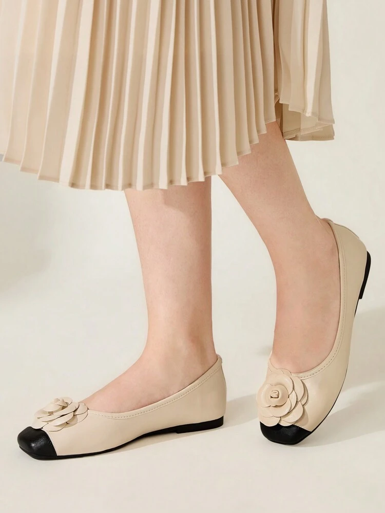 CUCCOO CHICEST Beige Floral Comfort Flat Slip-On Shoes For Women For Christmas Elegant Shoes Wedding Shoes Summer Shoes Bride Shoes
