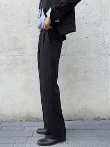 DAZY 男士纯黑色西装套装，包含夹克和裤子，适合所有季节，秋冬季商务着装 - 黑色 - 查看 5