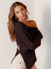 Aralina Suéter de manga larga acanalado con bajo asimétrico, nuevo para Año Nuevo - Gris - Ver 3