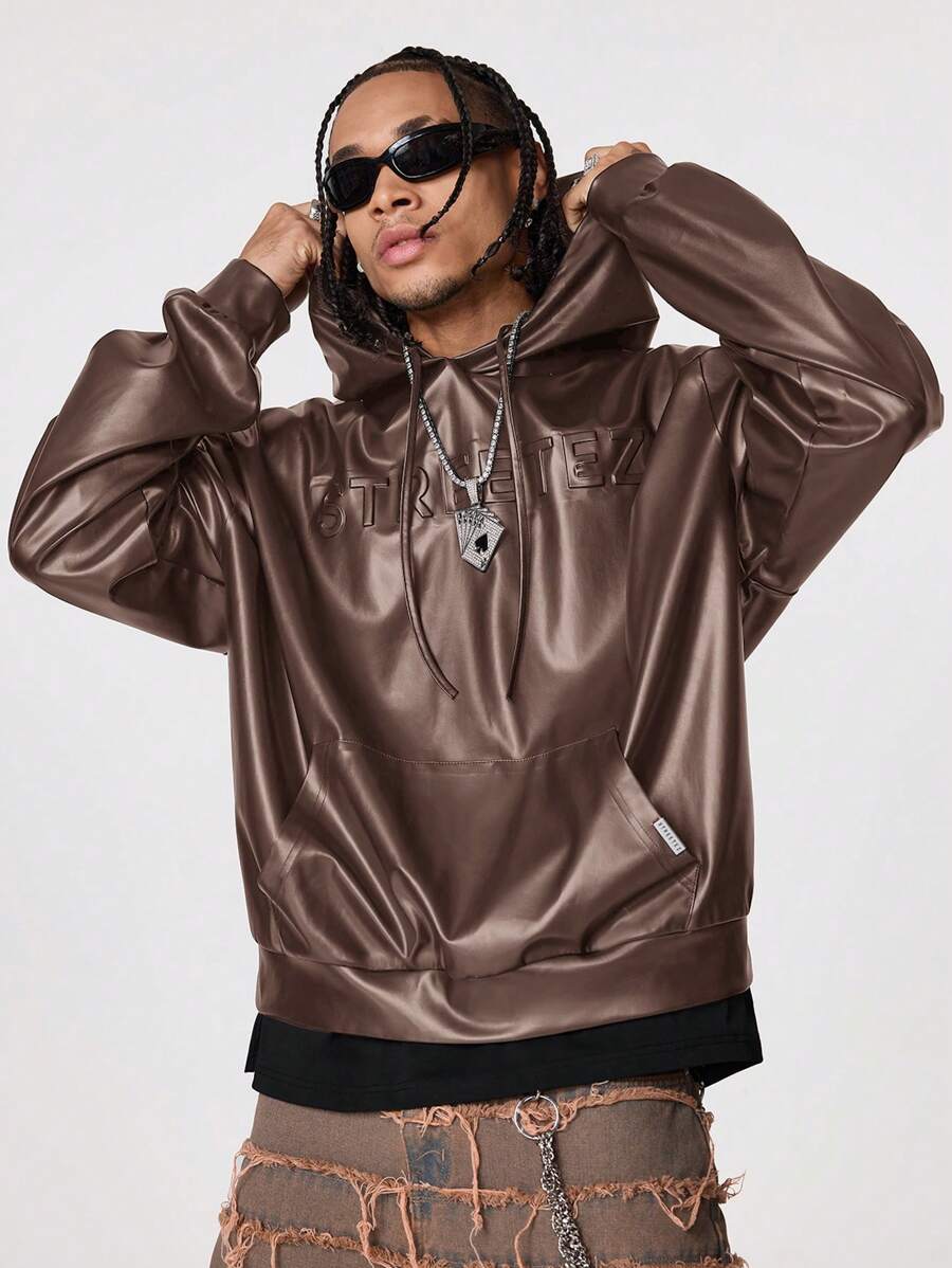 Manfinity VCAY Men's Loose Fit Long Sleeve Hooded Sweatshirt, Brazilian Style, For Fall Winter - Brown - View 1