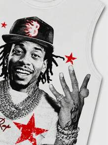 ROMWE MEN Street Life 男士肖像印花圆领无袖休闲背心 - 白色 - 查看 3