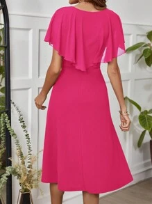 Ellevyn Ladies' Mid-Length Pink Dress With Ruffle Hemline, Valentine's Day Outfit - Hot Pink - View 2