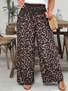 SHEIN VCAY Plus Size Leopard Print Simple Casual Everyday Pants - Multicolor - View 6