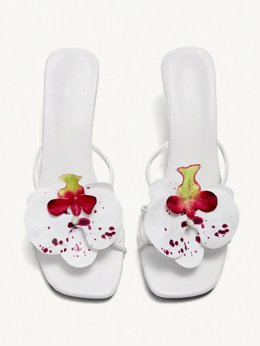 CUCCOO CHICEST Women's Red High Heel Floral 3D Sandals Spring Break Easter Prom Heels - White - View 1