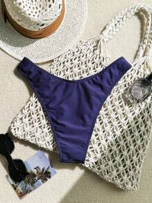 Quần bơi bó sát màu trơn gợi cảm cho nữ, đồ bơi bó sát thường ngày thanh lịch - Màu xanh hải quân - Xem 2