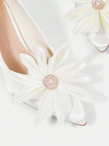 CUCCOO HITCHD Women's Fashion Elegant White Satin Flowery High Heels, Suitable For New Year, Valentine's Day, Bride, Banquet, Wedding, Dating, Holiday Party Spring Shoes Spring Break Easter Prom Heels - White - View 6