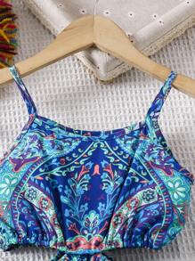 SHEIN 年轻女孩复古花卉印花镂空吊带连衣裙