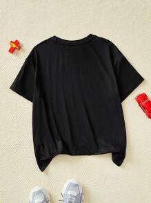 Tween Boy 汽车图案字母印花圆领短袖休闲 T 恤 - 黑色 - 查看 2